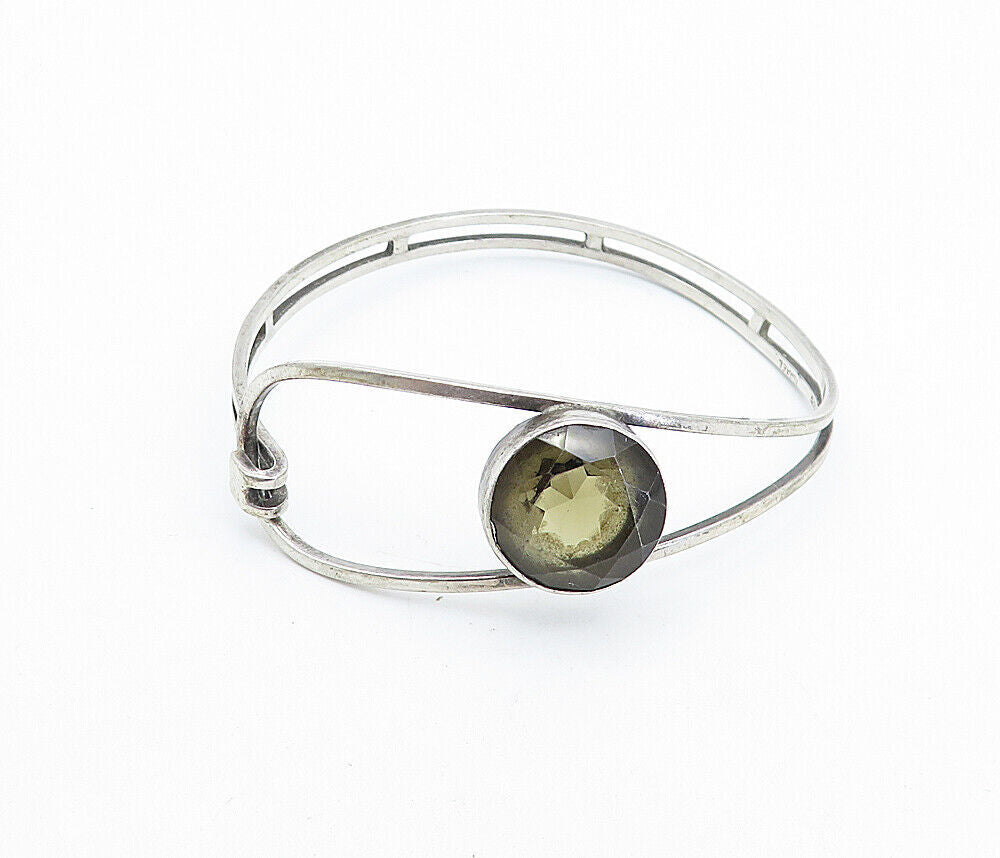 ISRAEL 925 Sterling Silver  Vintage Faceted Topaz Hook Bangle Bracelet  BT2694