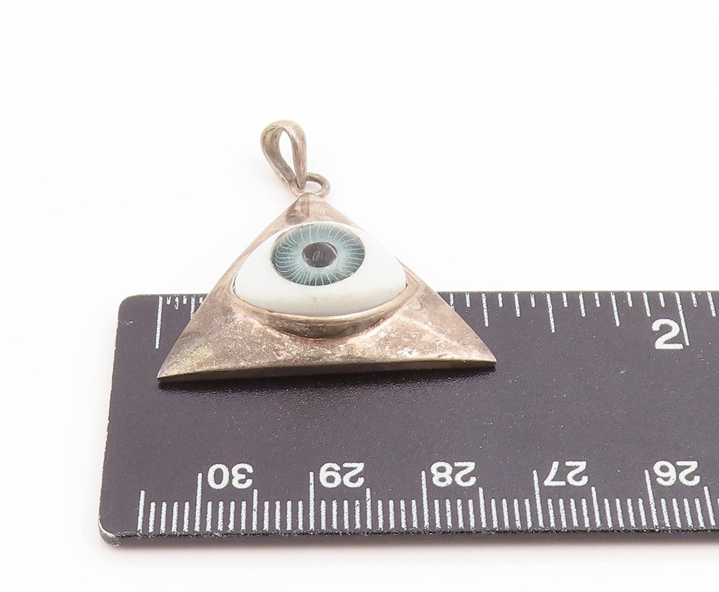 925 Sterling Silver Vintage Pendant Evil Eye Geometric Triangle Charm  PT26134