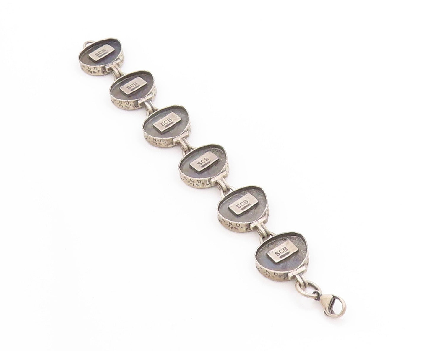 925 Sterling Silver Vintage Bracelet Etched Geometric Echoes Link Chain  BT11399