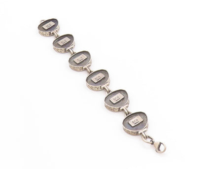 925 Sterling Silver Vintage Bracelet Etched Geometric Echoes Link Chain  BT11399