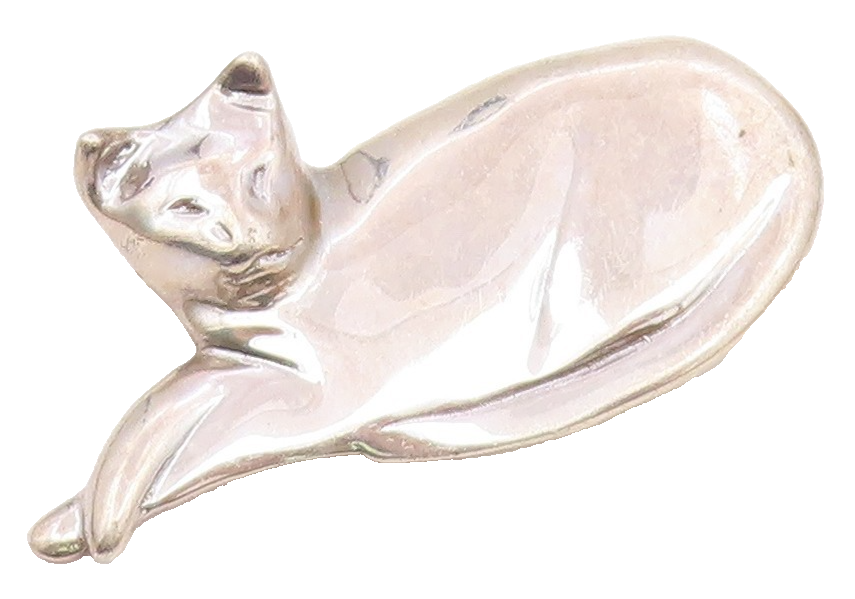ROGER NICHOLS 925 Silver  Vintage Polished Laying Cat Brooch Pin  BP9860