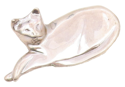 ROGER NICHOLS 925 Silver  Vintage Polished Laying Cat Brooch Pin  BP9860