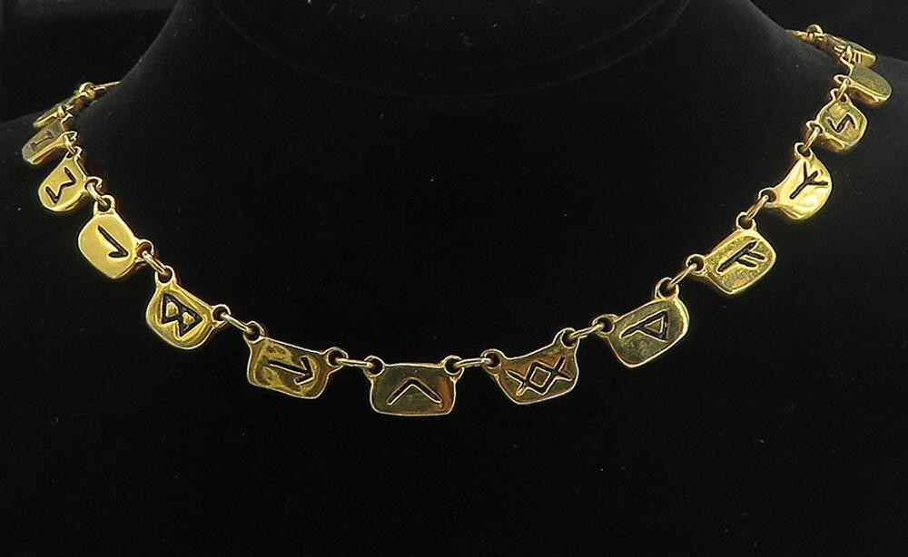 925 Sterling Silver  Etched Letters Symbols Gold Plated Chain Necklace  NE1374
