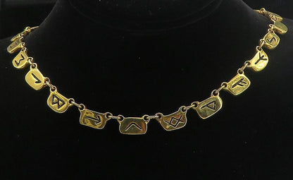 925 Sterling Silver  Etched Letters Symbols Gold Plated Chain Necklace  NE1374