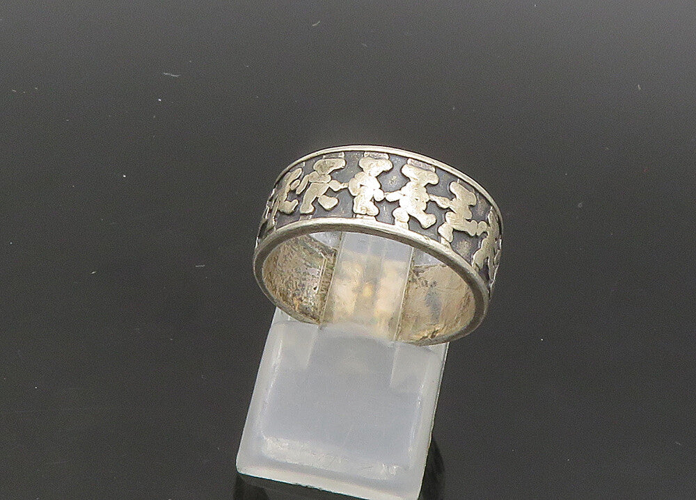 MEXICO 925 Silver  Vintage Oxidized Teddy Bears Band Ring Sz 7.5  RG21940