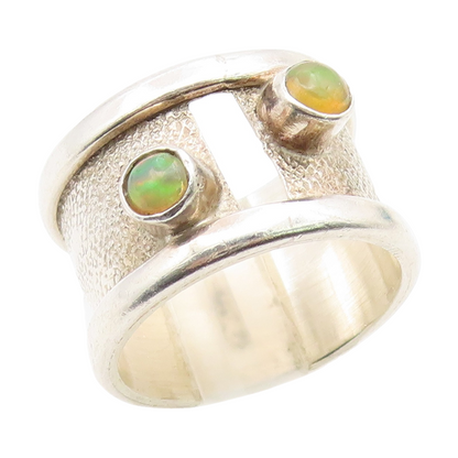 925 Sterling Silver Vintage Ring Cabochon Opal Modernist Wide Band Sz 6 RG35127