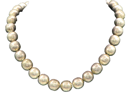 MEXICO 925 Sterling Silver  Vintage Heavy Shiny Beaded Chain Necklace  NE2858