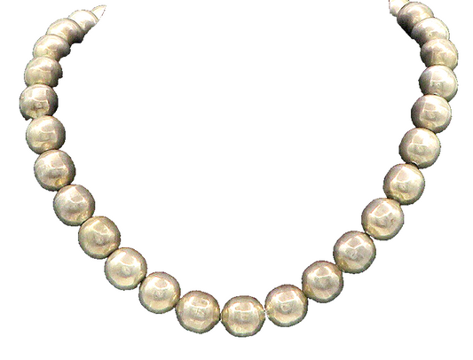 MEXICO 925 Sterling Silver  Vintage Heavy Shiny Beaded Chain Necklace  NE2858