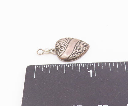 925 Sterling Silver  Vintage Petite Pearl Swirl Love Heart Pendant  PT16471