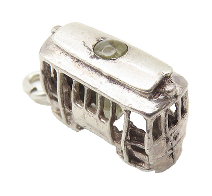 925 Sterling Silver  Vintage Petite Trolley Car Motif Drop Pendant  PT8495