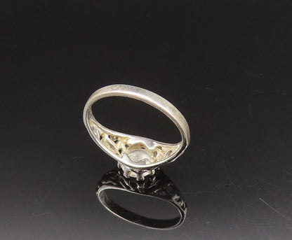 925 Sterling Silver  Vintage Open Swirl Cutout Topaz Ring Sz 7.5  RG25652