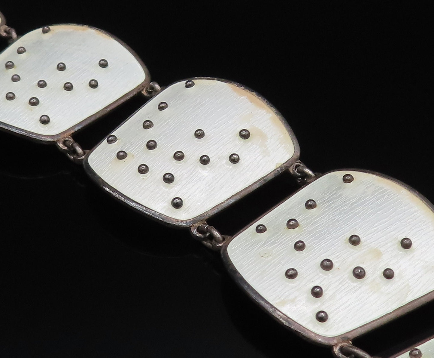 EINAR MODAHL NORWAY 925 Silver Vintage Beaded Enamel Chain Bracelet  BT9681