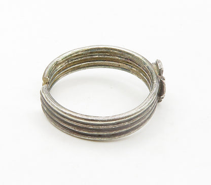 925 Sterling Silver  Vintage Dark Tone Floral Ribbed Band Ring Sz 6  RG16582