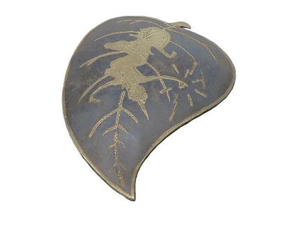 SIAM 925 Sterling Silver  Vintage Enamel Niello Dancer Leaf Brooch Pin  BP4913
