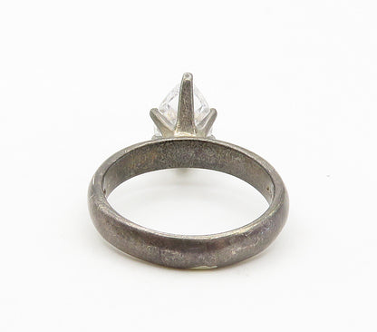 925 Silver  Vintage Marquise Cut Cubic Zirconia Solitaire Ring Sz 7  RG15604