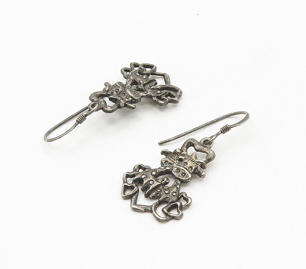 925 Sterling Silver  Vintage Oxidized Cow Couple Dangle Earrings  EG8018