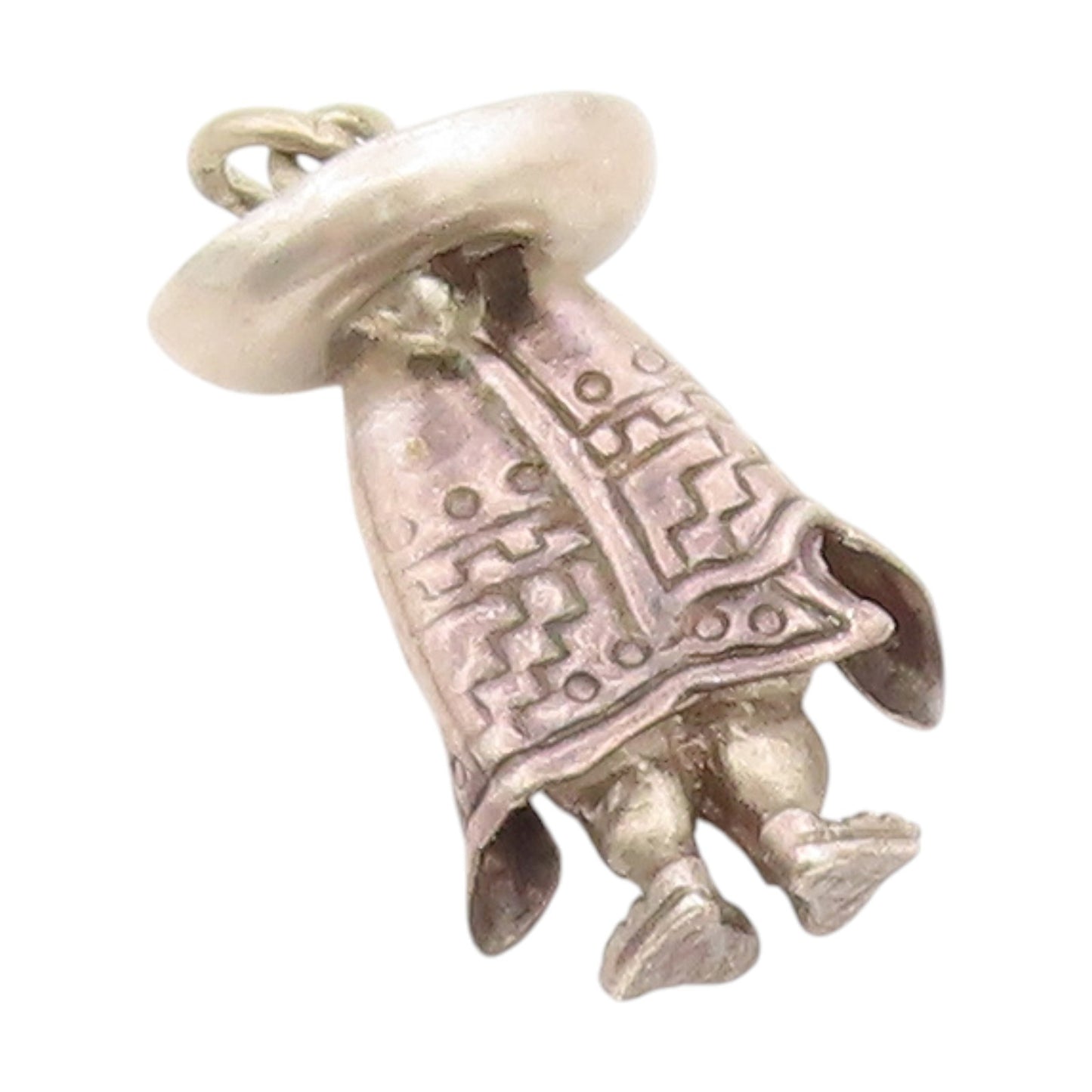925 Sterling Silver Vintage Pendant Man With Sombrero & Poncho Charm  PT25603