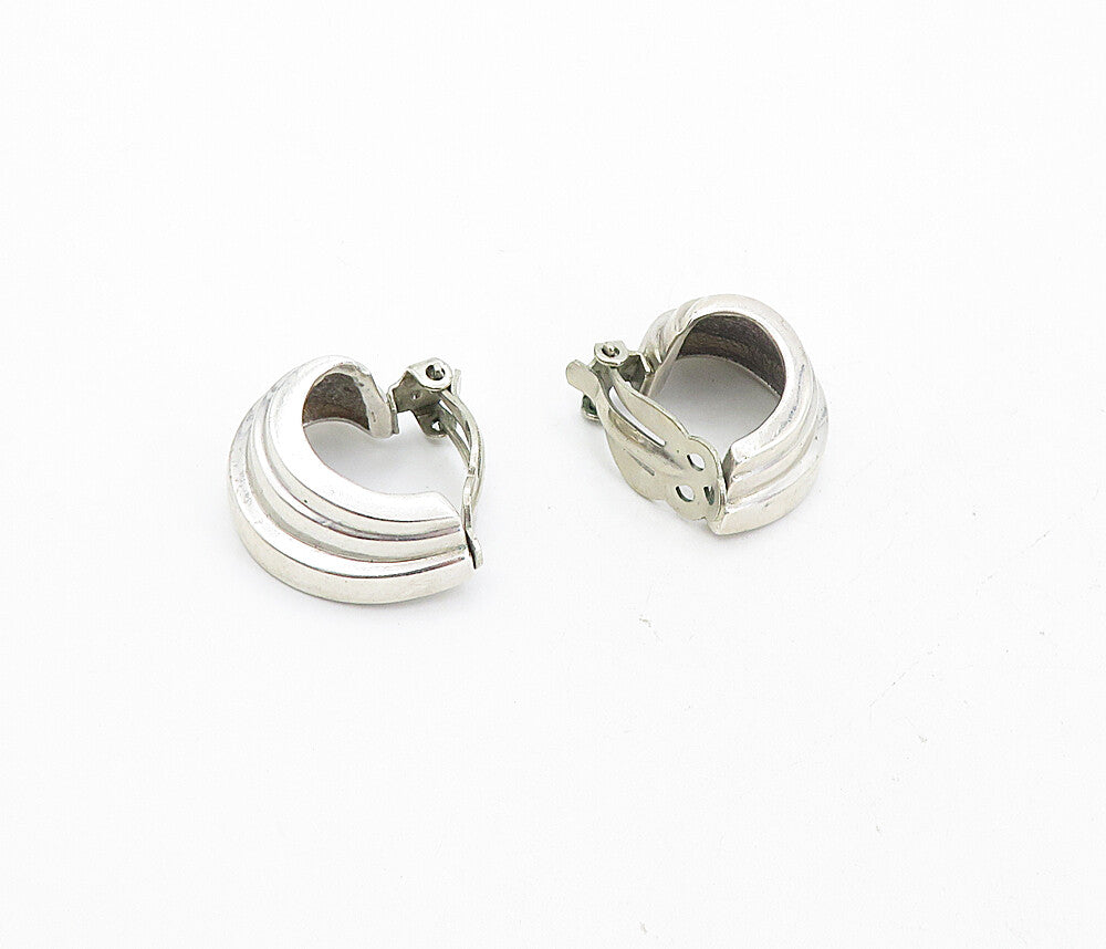 925 Sterling Silver  Vintage Shiny Fluted Curved Non Pierce Earrings  EG4214