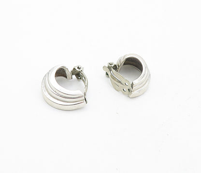 925 Sterling Silver  Vintage Shiny Fluted Curved Non Pierce Earrings  EG4214