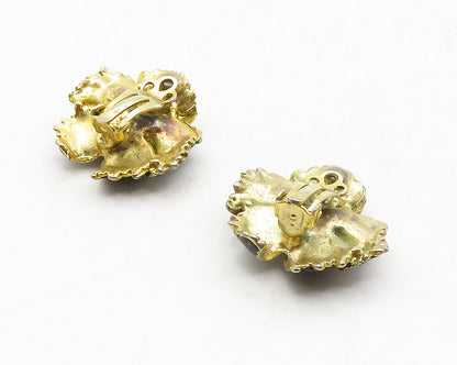 925 Sterling Silver  Vintage Cubic Zirconia Flower Non Pierce Earrings  EG6558