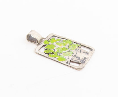 925 Sterling Silver Vintage Pendant EUROPE Enameled Potted Plant Charm  PT25403