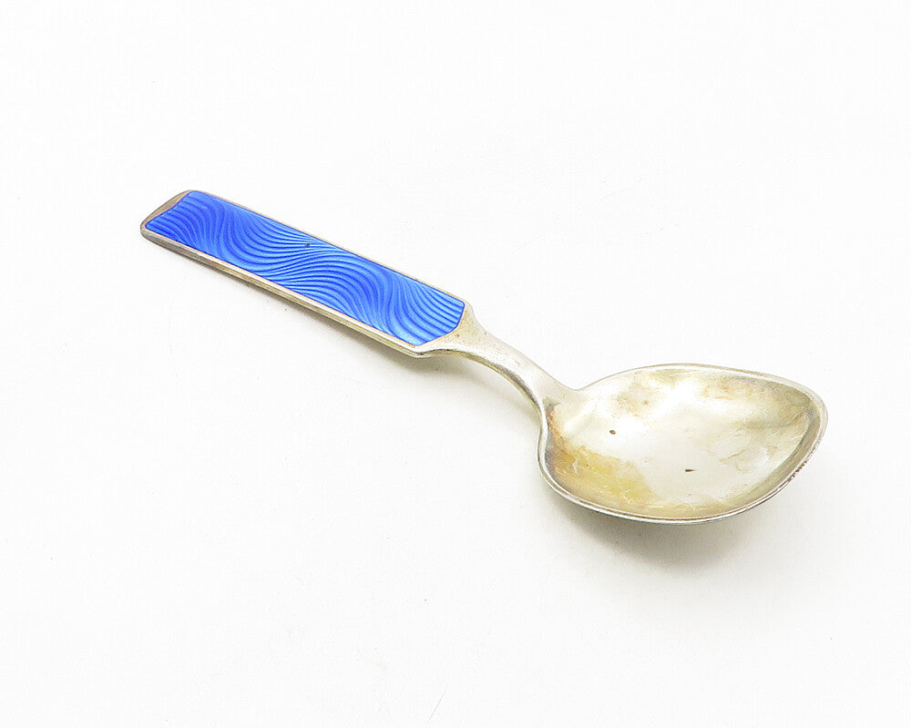 THEODOR OLSENS 925 Sterling Silver  Vintage Blue Enamel Serving Spoon  TR1762