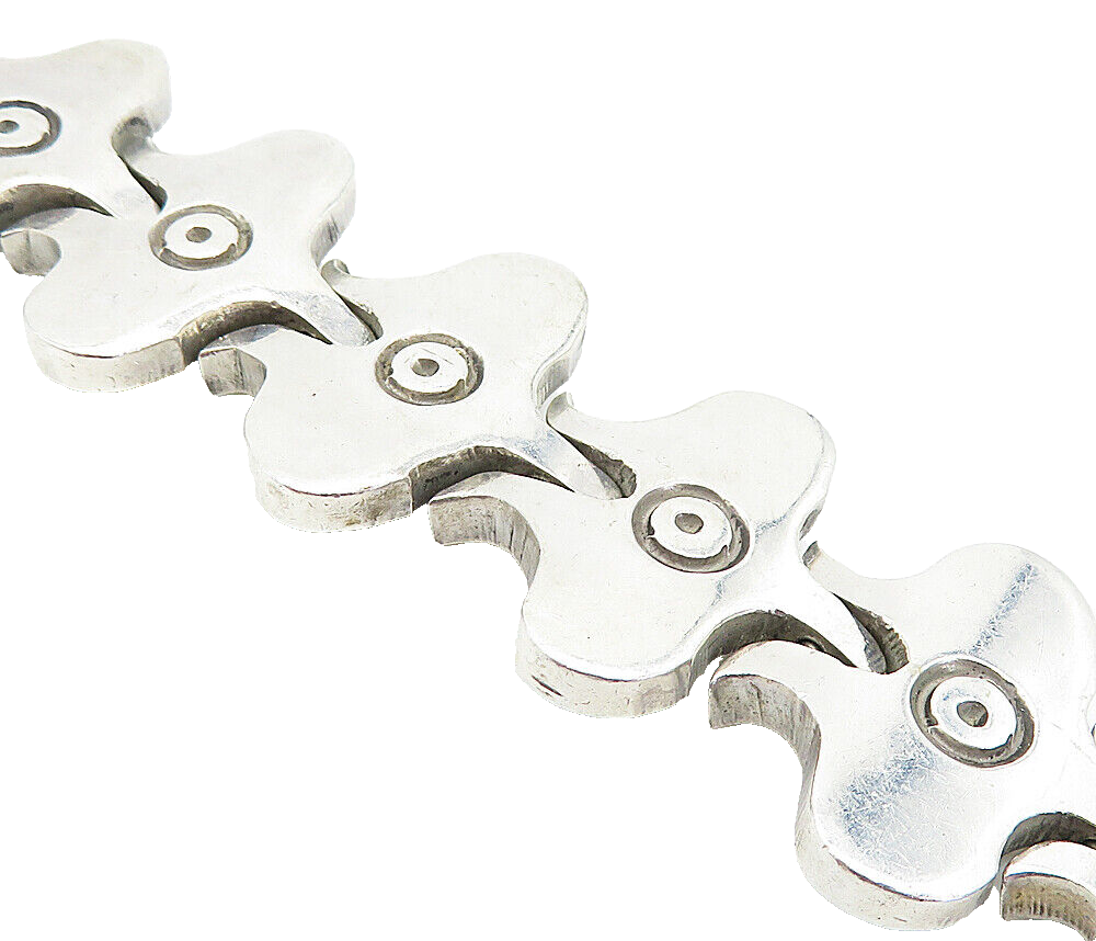 925 Sterling Silver  Vintage Shiny Etched Detail Hinge Chain Bracelet  BT1852