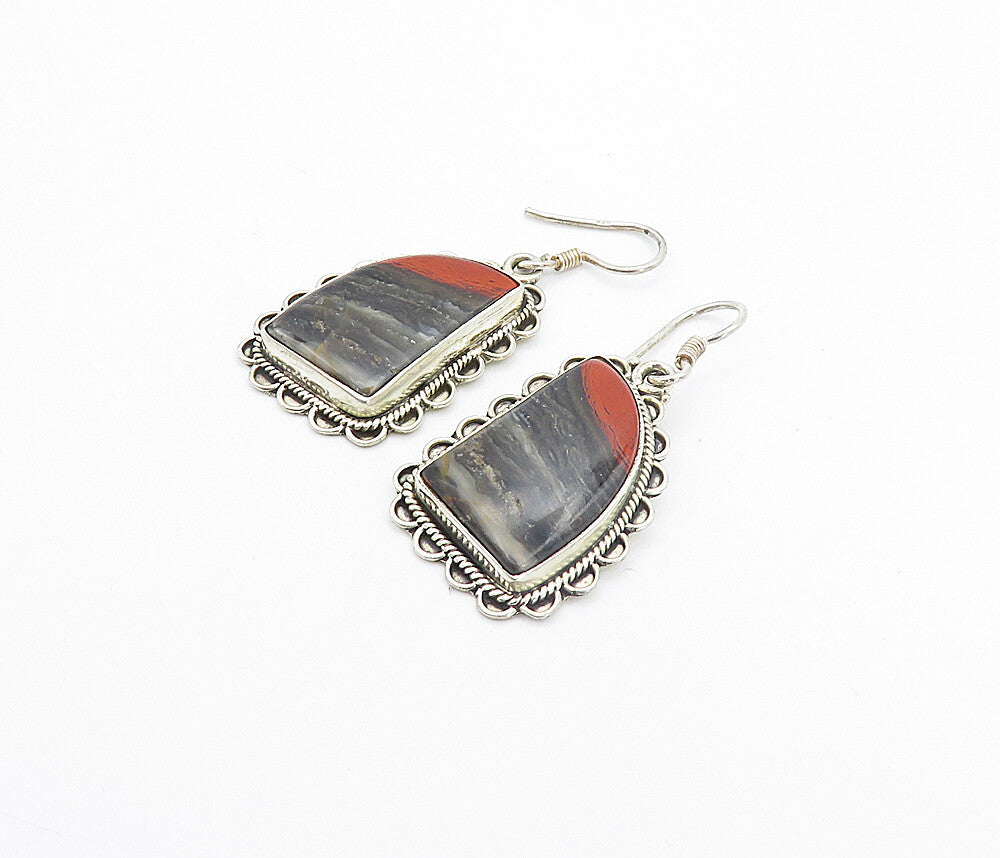 925 Sterling Silver  Vintage Agate Dangle Wavy Twist Dangle Earrings  EG3139