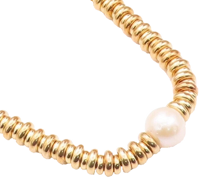 925 Sterling Silver Vintage Necklace Gold Plated Rings Stacked Pearl  NE4268