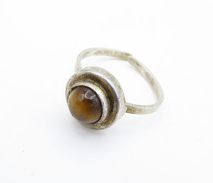 925 Sterling Silver  Vintage Cabochon Tiger's Eye Solitaire Ring Sz 5.5 RG6531