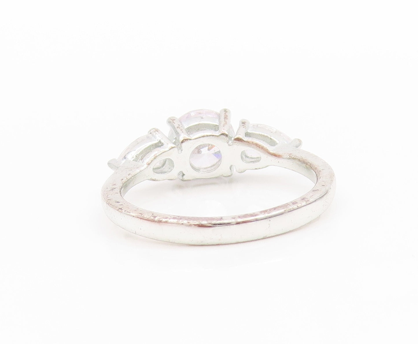 925 Sterling Silver Vintage Ring Modernist Round & Drop Cut CZ  Sz 7  RG33383