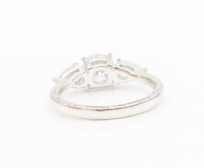 925 Sterling Silver Vintage Ring Modernist Round & Drop Cut CZ  Sz 7  RG33383