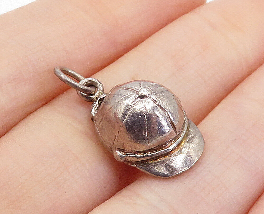 925 Sterling Silver  Vintage Petite Dark Tone Baseball Cap Pendant  PT5272
