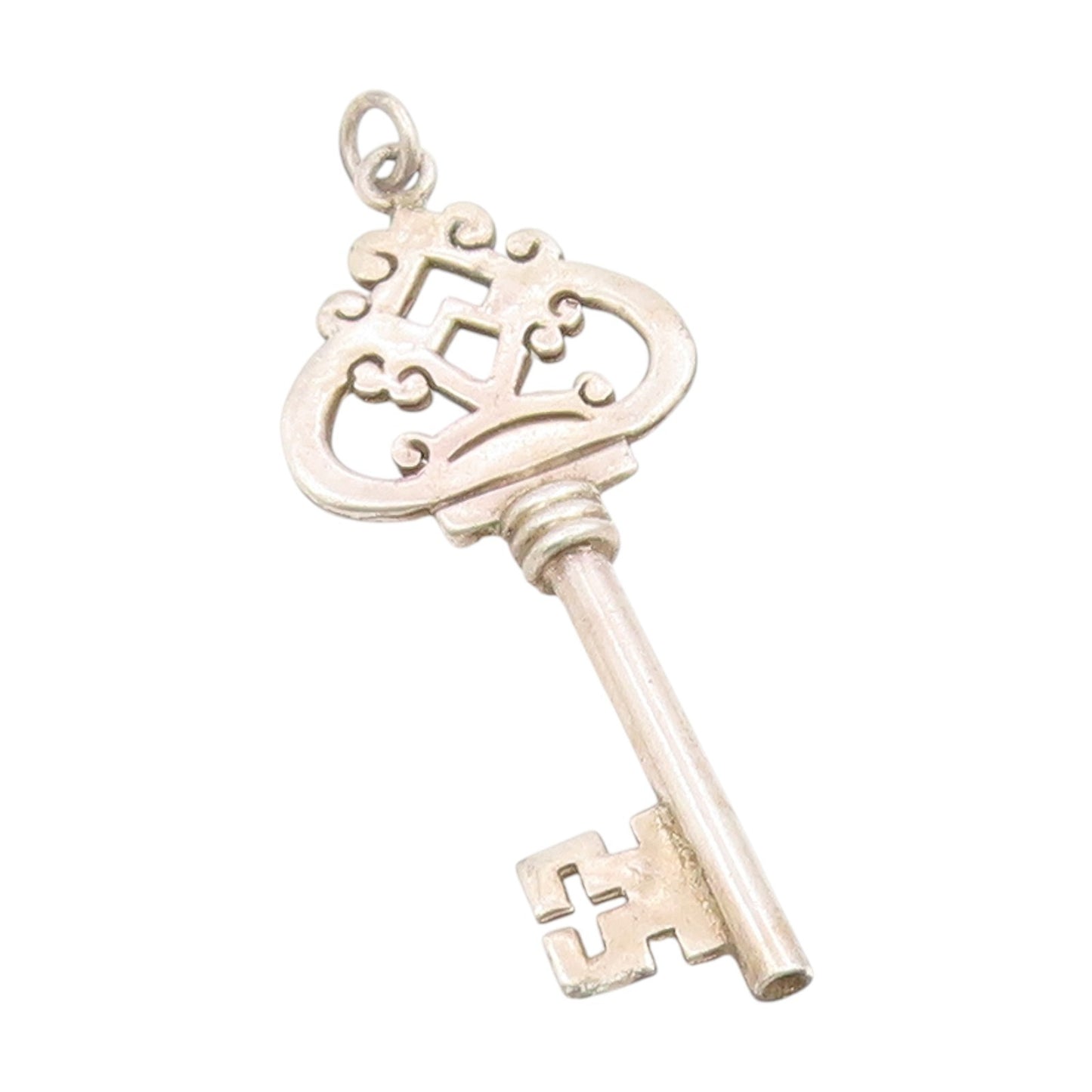 925 Sterling Silver Vintage Pendant Large Cutout Crown Key Design Charm  PT25617