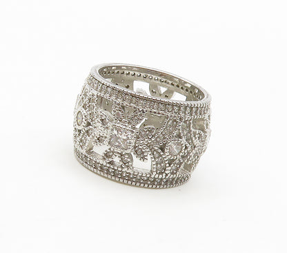 925 Sterling Silver  Sparkling Cubic Zirconia Floral Band Ring Sz 7  RG16355