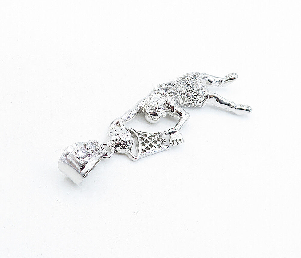 925 Sterling Silver  Cubic Zirconia Basketball Player Sports Pendant  PT4439