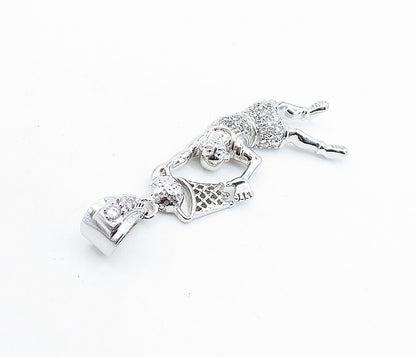 925 Sterling Silver  Cubic Zirconia Basketball Player Sports Pendant  PT4439