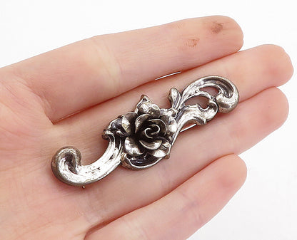 JEWEL ART 925 Sterling Silver  Vintage Sculpted Flower Swirl Brooch Pin BP1379