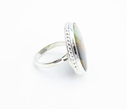 925 Sterling Silver Multi Color Jasper Round Shiny Cocktail Ring Sz 9 RG8000