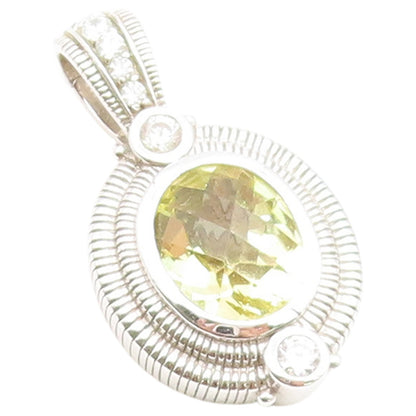 925 Sterling Silver Vintage Pendant JUDITH RIPKA Lemon Quartz & CZ Charm PT26495
