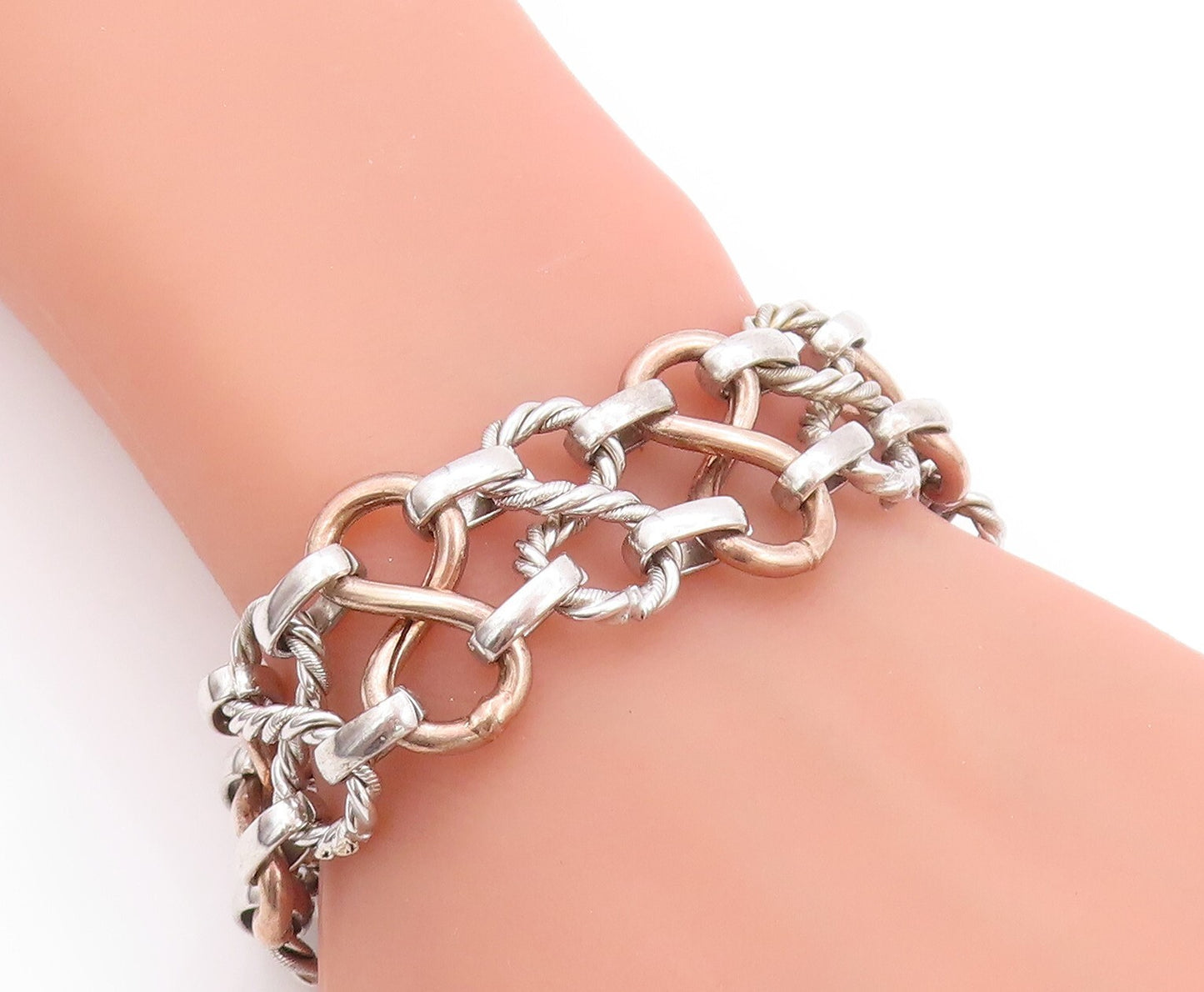 925 Sterling Silver Vintage Bracelet Twisted Rope Ring & Infinity Linked BT11117