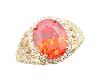 925 Sterling Silver Vintage Ring Gold Plated Orange & White CZ  Sz 7  RG30473