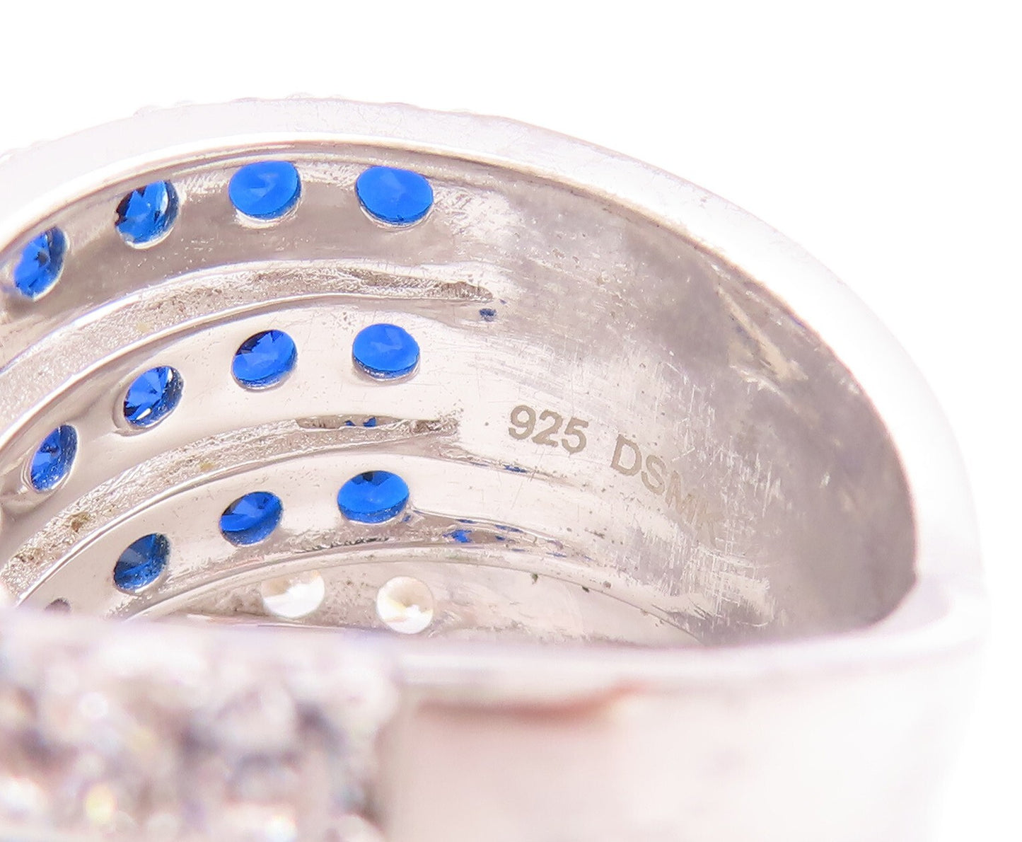 925 Sterling Silver Vintage Ring Designer Sapphire & CZ Bands  Sz 7  RG29464
