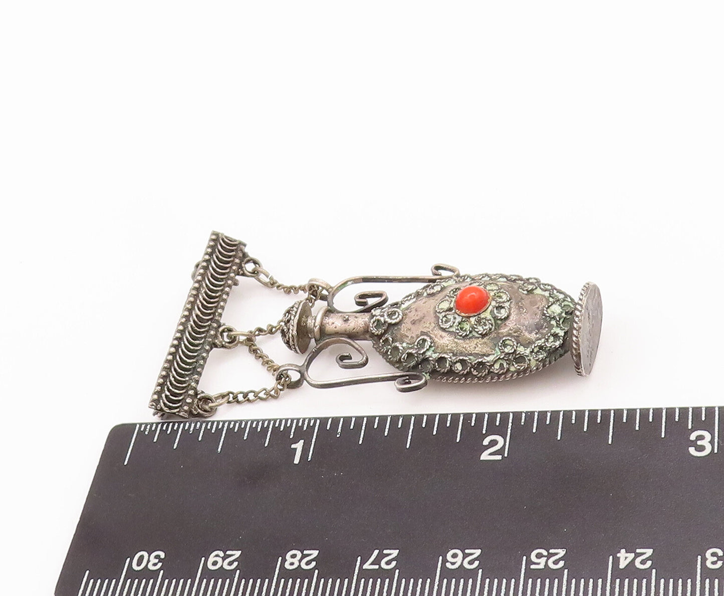 925 Sterling Silver Vintage Brooch Pin ISRAEL Gemstone Bottle (OPENS)  BP11067