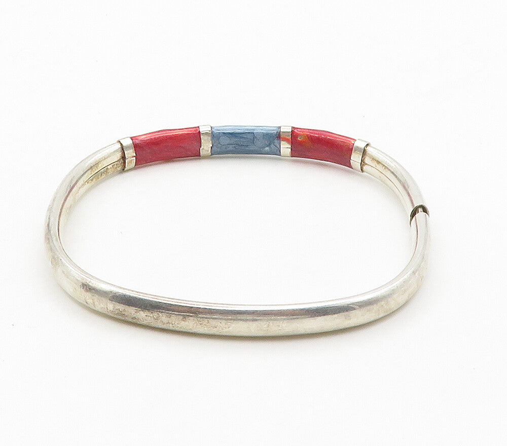 925 Sterling Silver  Vintage Enamel Love Heart Star Bangle Bracelet  BT6167