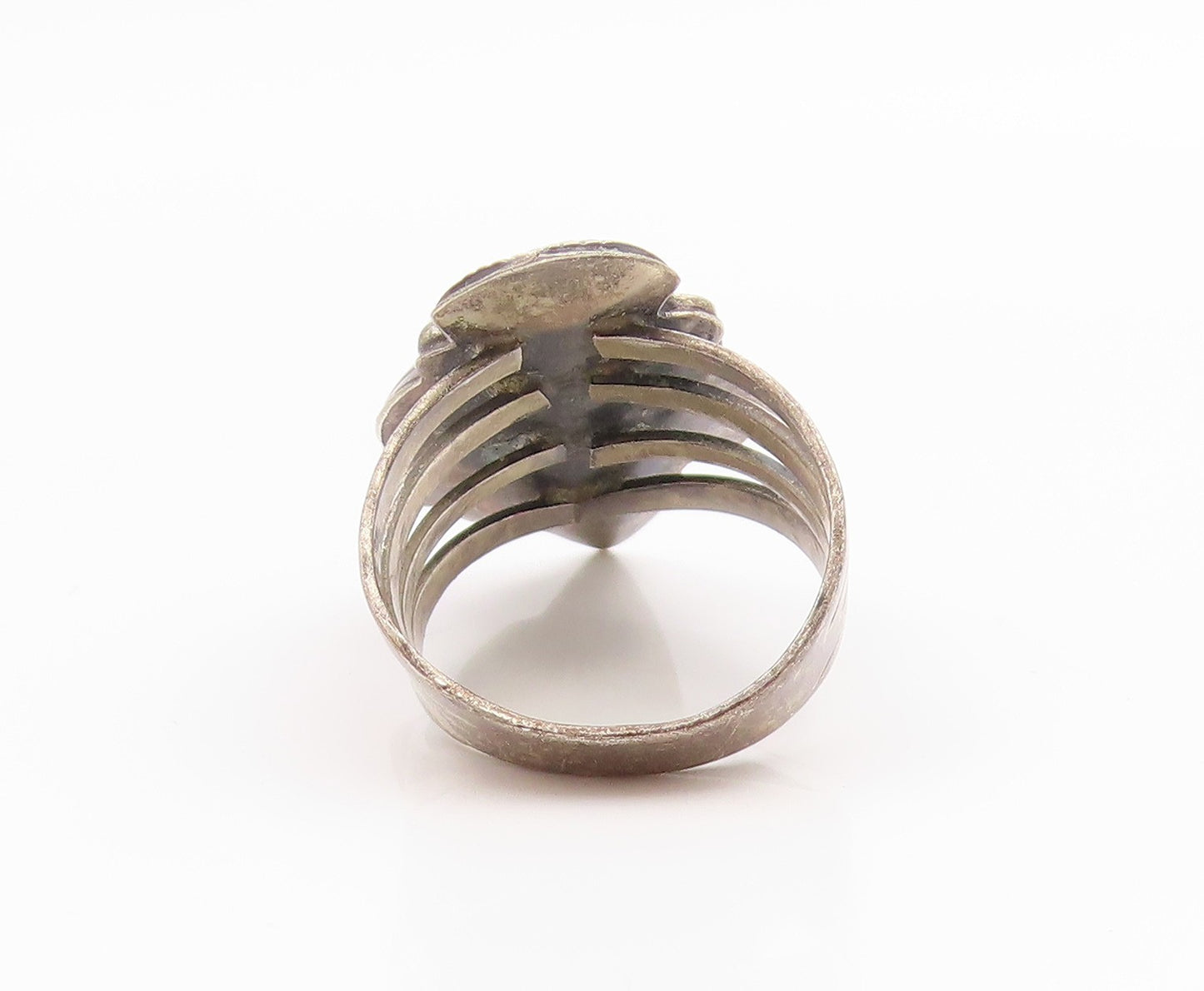 925 Sterling Silver Vintage Ring NAVAJO Flower & Feather Band  Sz 8.5  RG36123