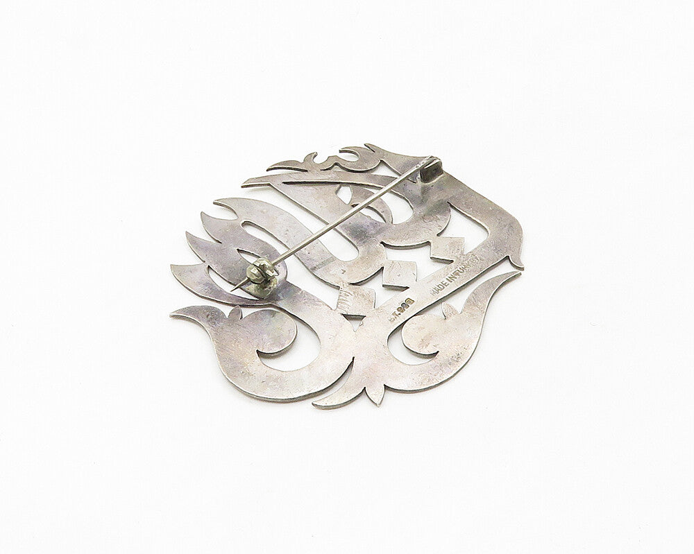 TURKISH 925 Silver  Vintage Floral Vine Etched Writing Brooch Pin  BP7105