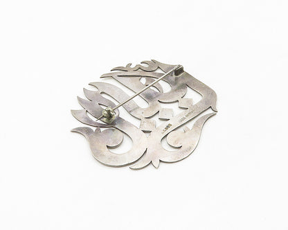 TURKISH 925 Silver  Vintage Floral Vine Etched Writing Brooch Pin  BP7105