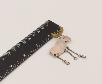 MEXICO 925 Silver  Vintage Two Tone Animal Dangle Chain Brooch Pin  BP10235