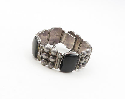 MEXICO 925 Sterling Silver  Vintage Black Onyx Bubble Chain Bracelet  BT7512
